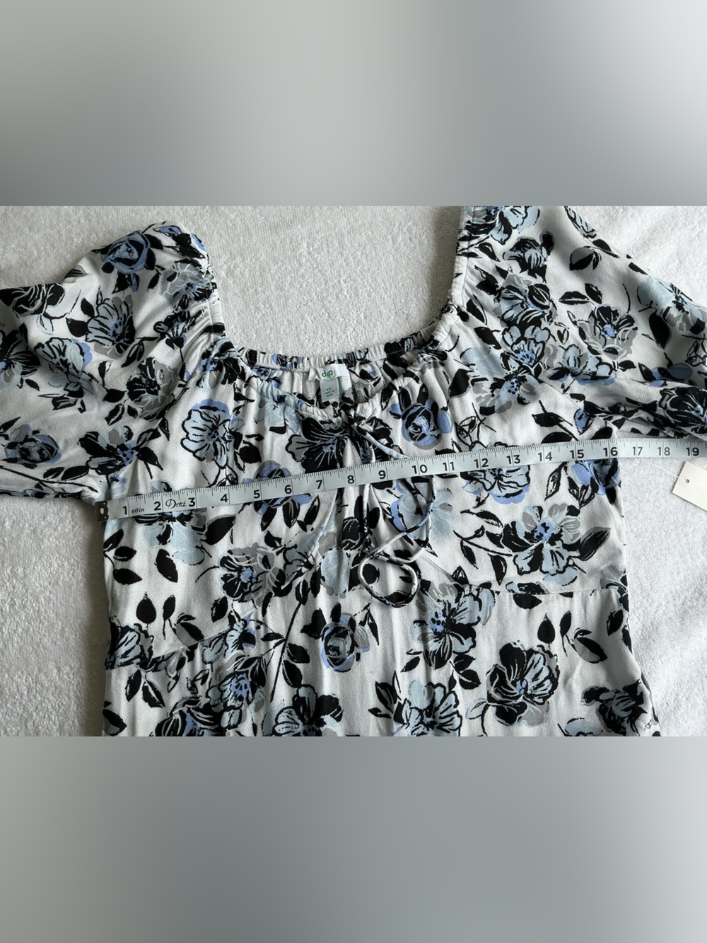 dip White Dress with Blue & Black Floral Print - Picture 6 of 11